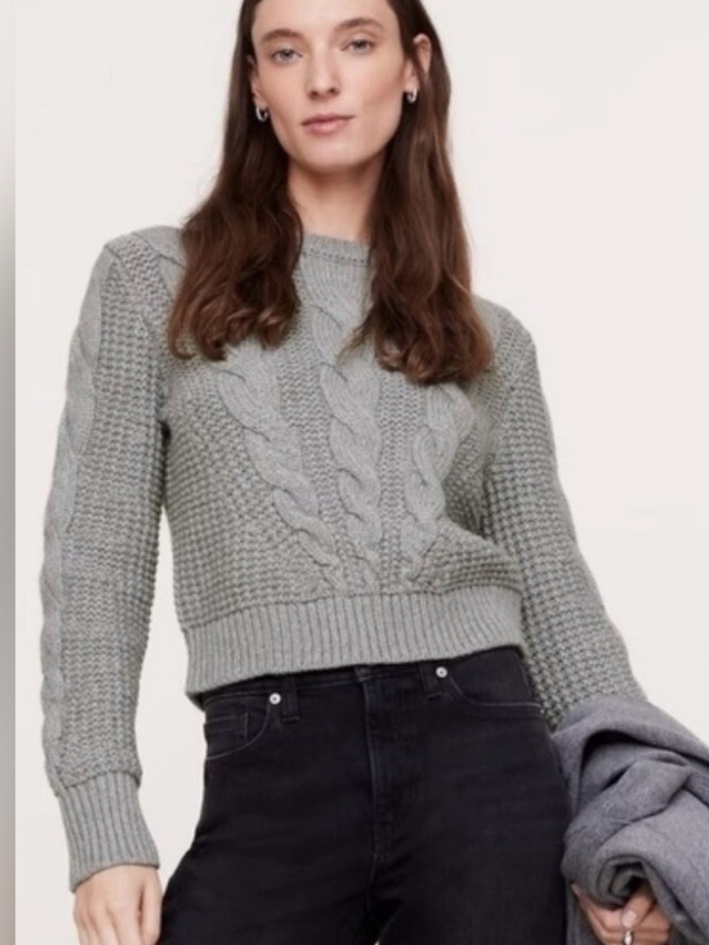 Banana Republic Cashmere Gray Cable Crewneck Sweater